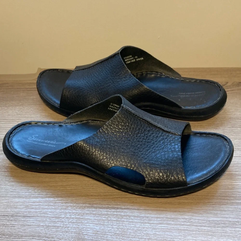 Saramanda sheep skin leather Slide Sandals black 11